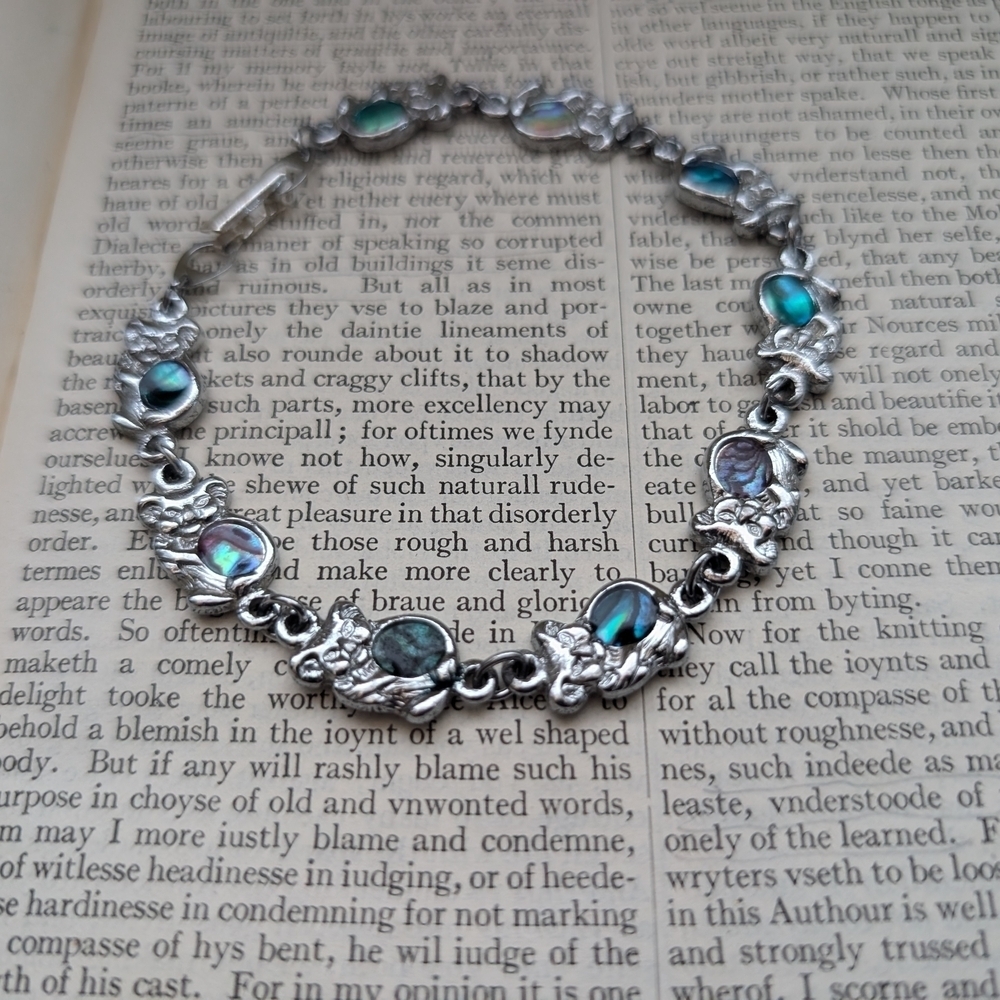 Koala Bear Silver Bracelet with Blue-Green Accents